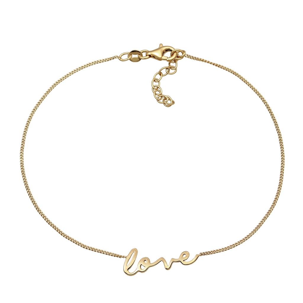 Gold Gelang Kaki Perhiasan Perak 925 Wanita Love lettering Link chain Gold-plated