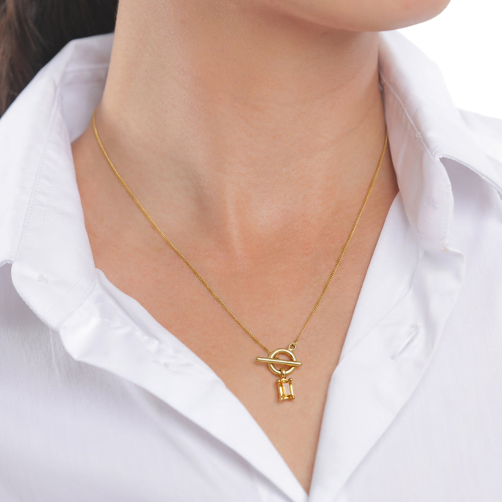 Gold Kalung Perhiasan Perak 925 Wanita Y Citrine Gold-plated