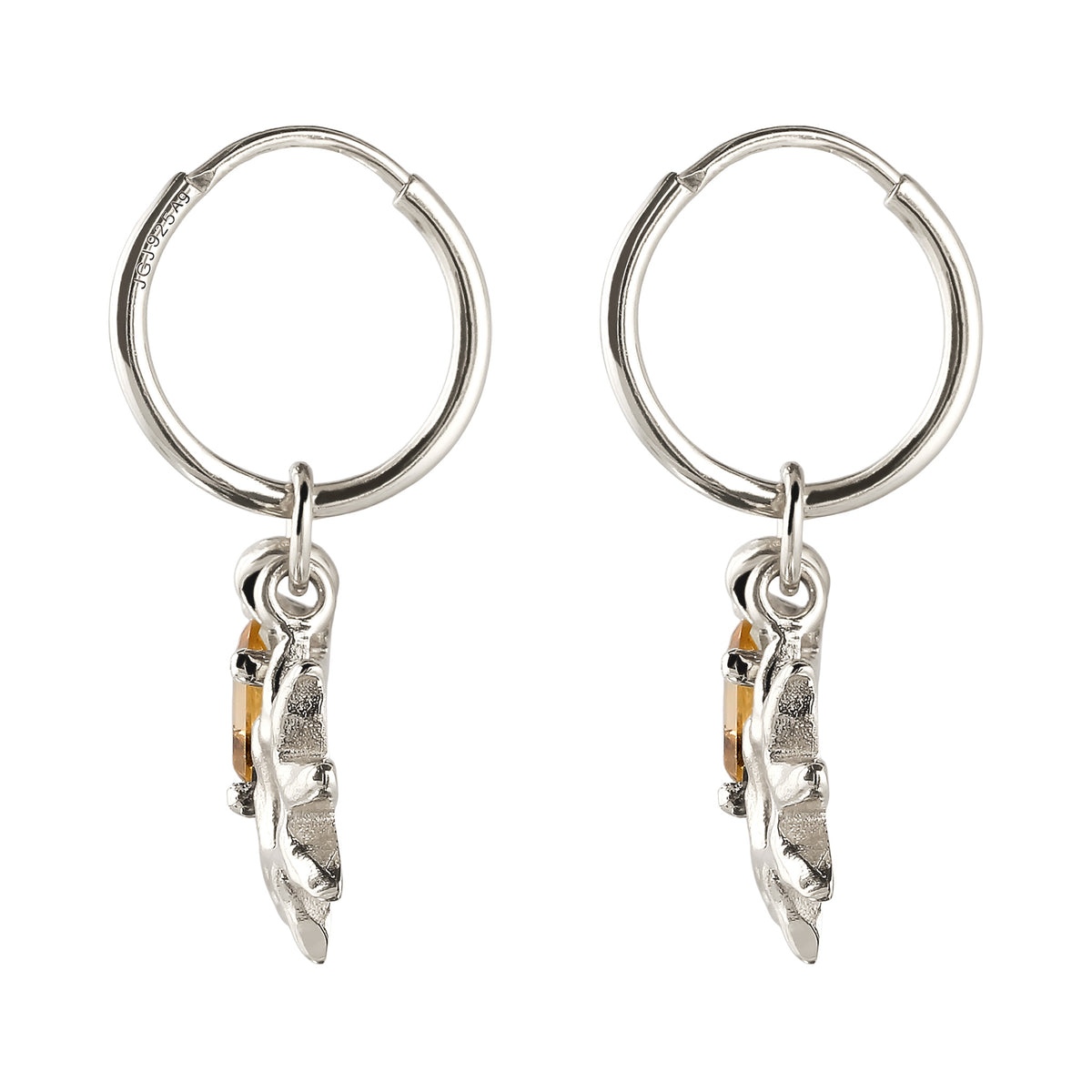 Sunburst Charm Huggie Earrings 925 Silver Citrine