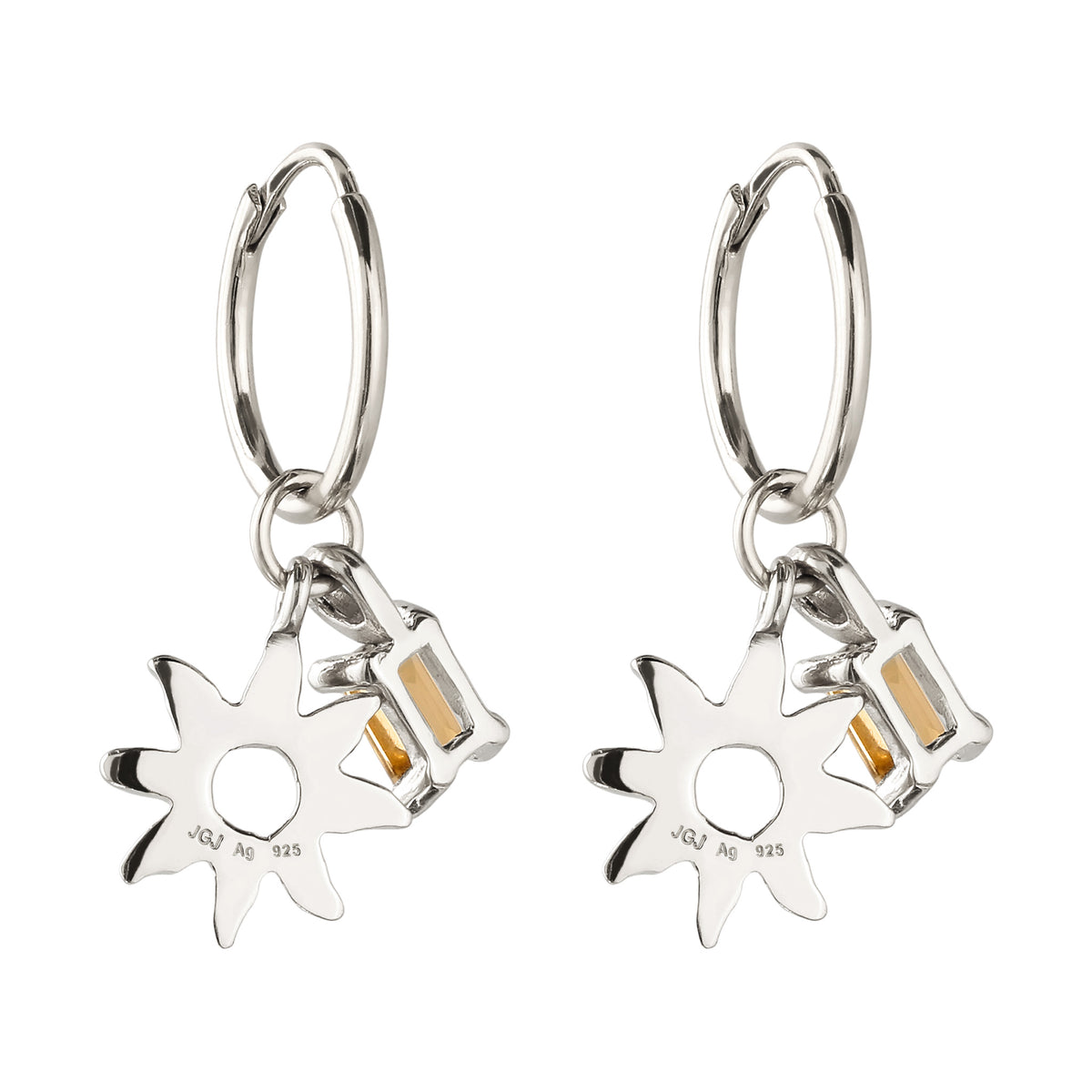 Sunburst Charm Huggie Earrings 925 Silver Citrine