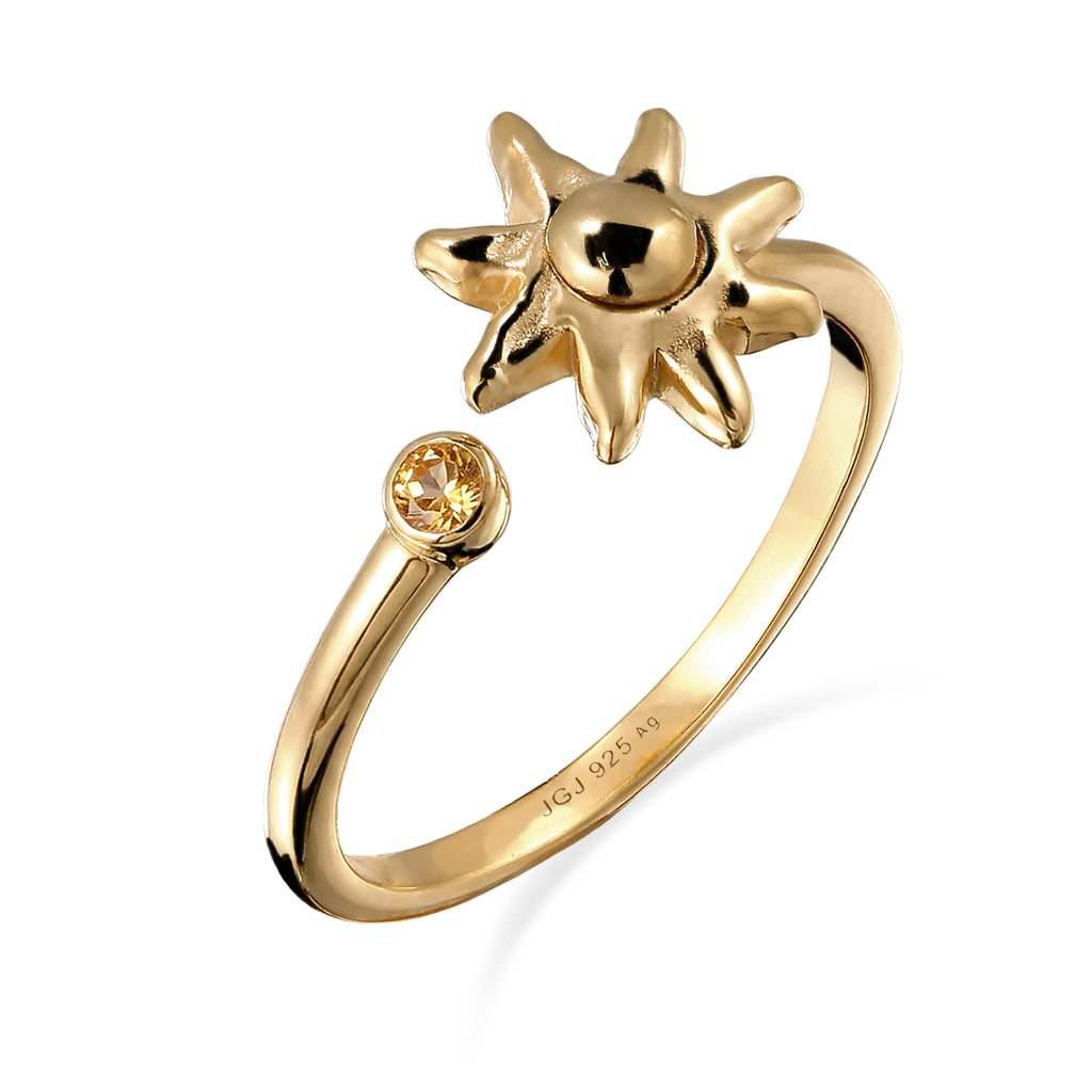 Gold Cincin Perhiasan Perak 925 Wanita Sun Citrine Gold-plated