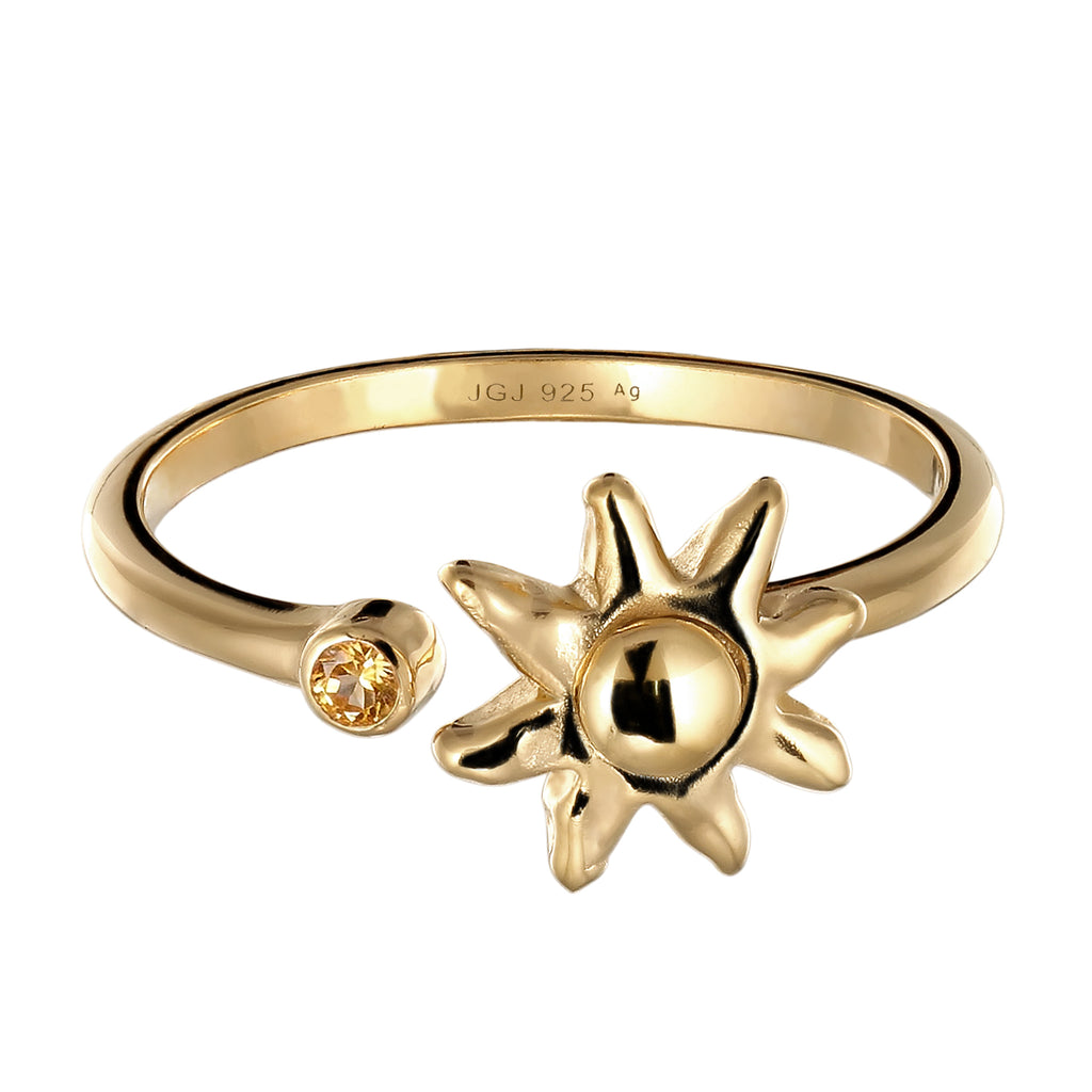 Gold Cincin Perhiasan Perak 925 Wanita Sun Citrine Gold-plated