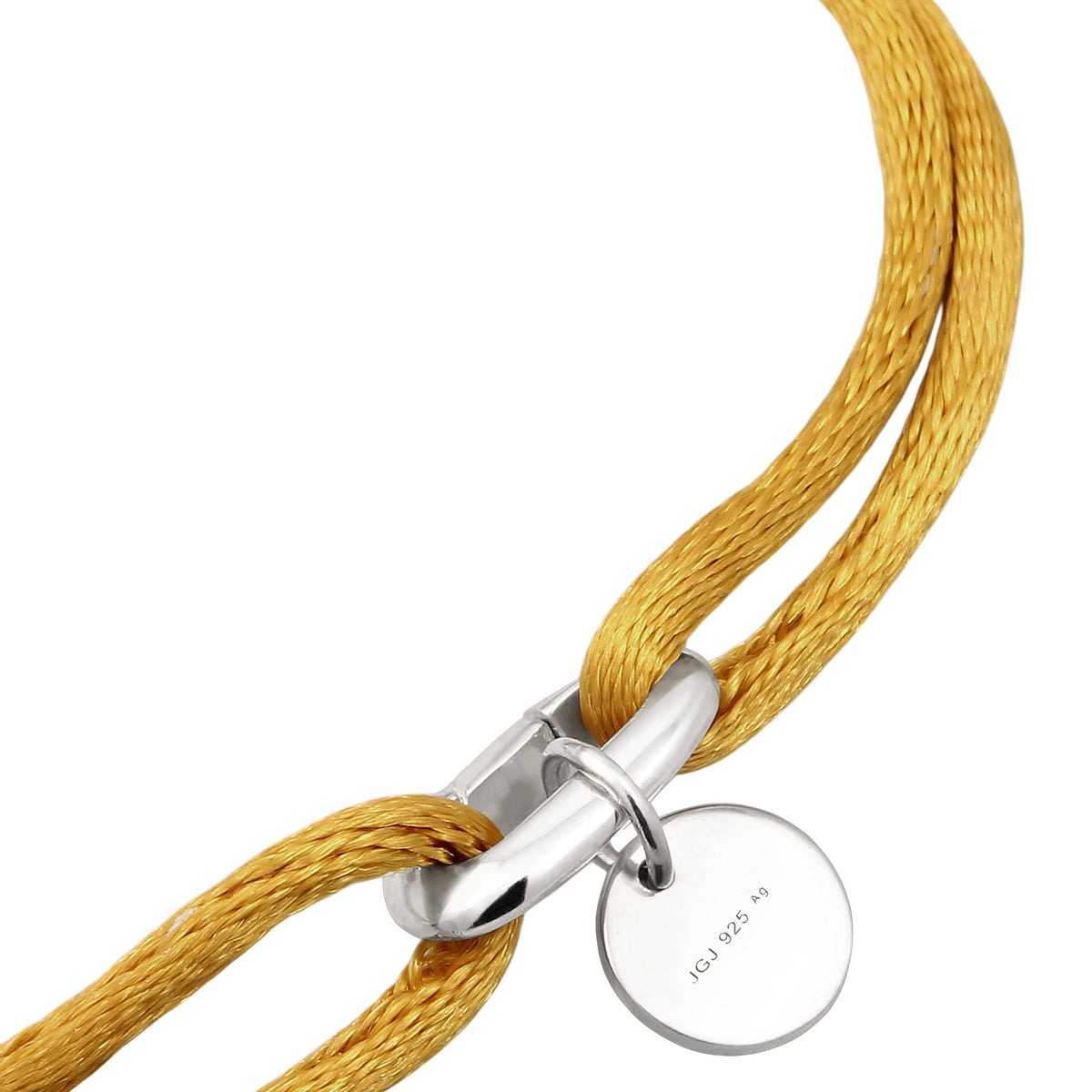 Heart Charm Satin Cord Bracelet 925 Silver Yellow