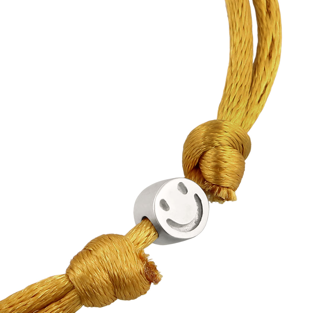 Heart Charm Satin Cord Bracelet 925 Silver Yellow
