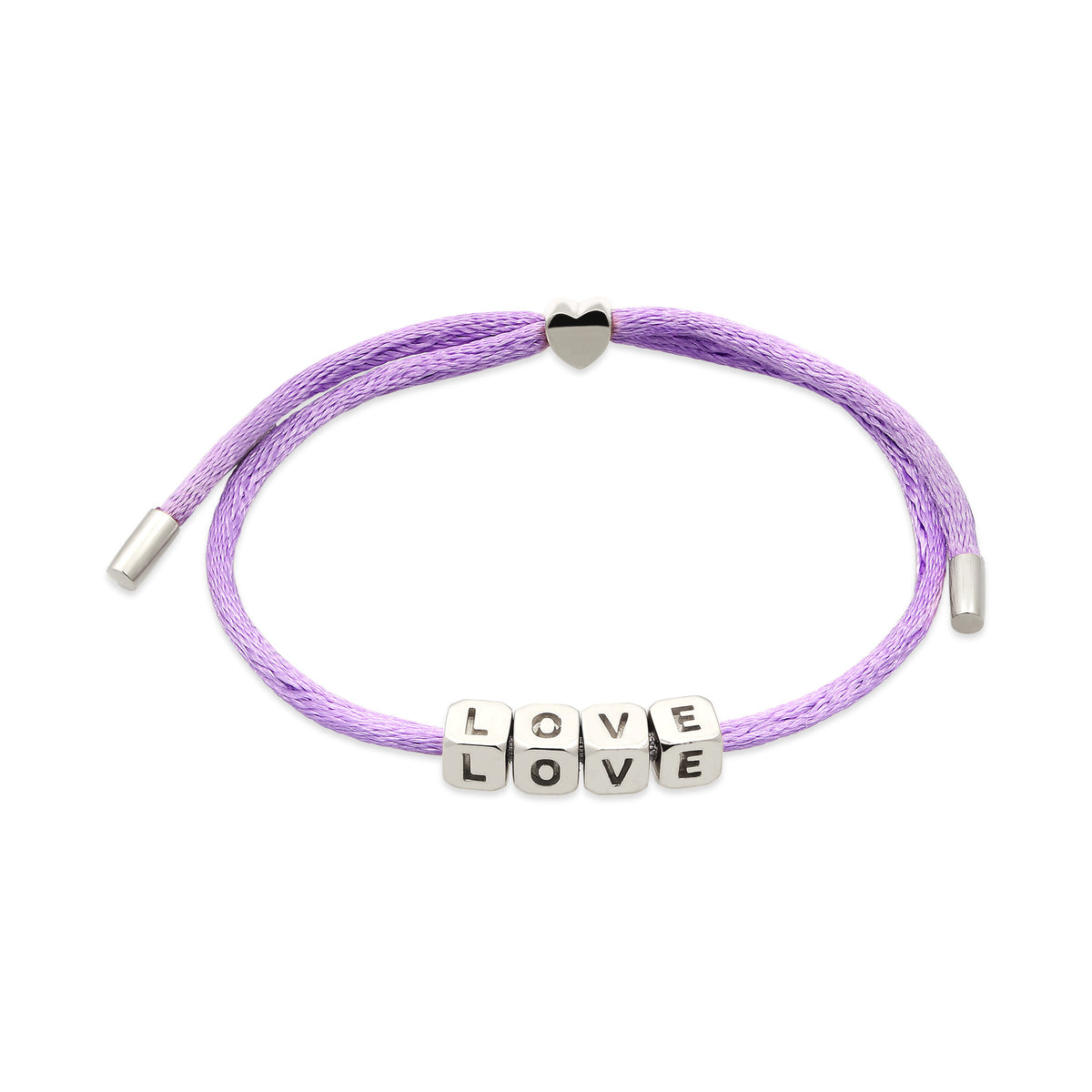LOVE Cube Slider Bracelet 925 Silver Lilac Satin Cord