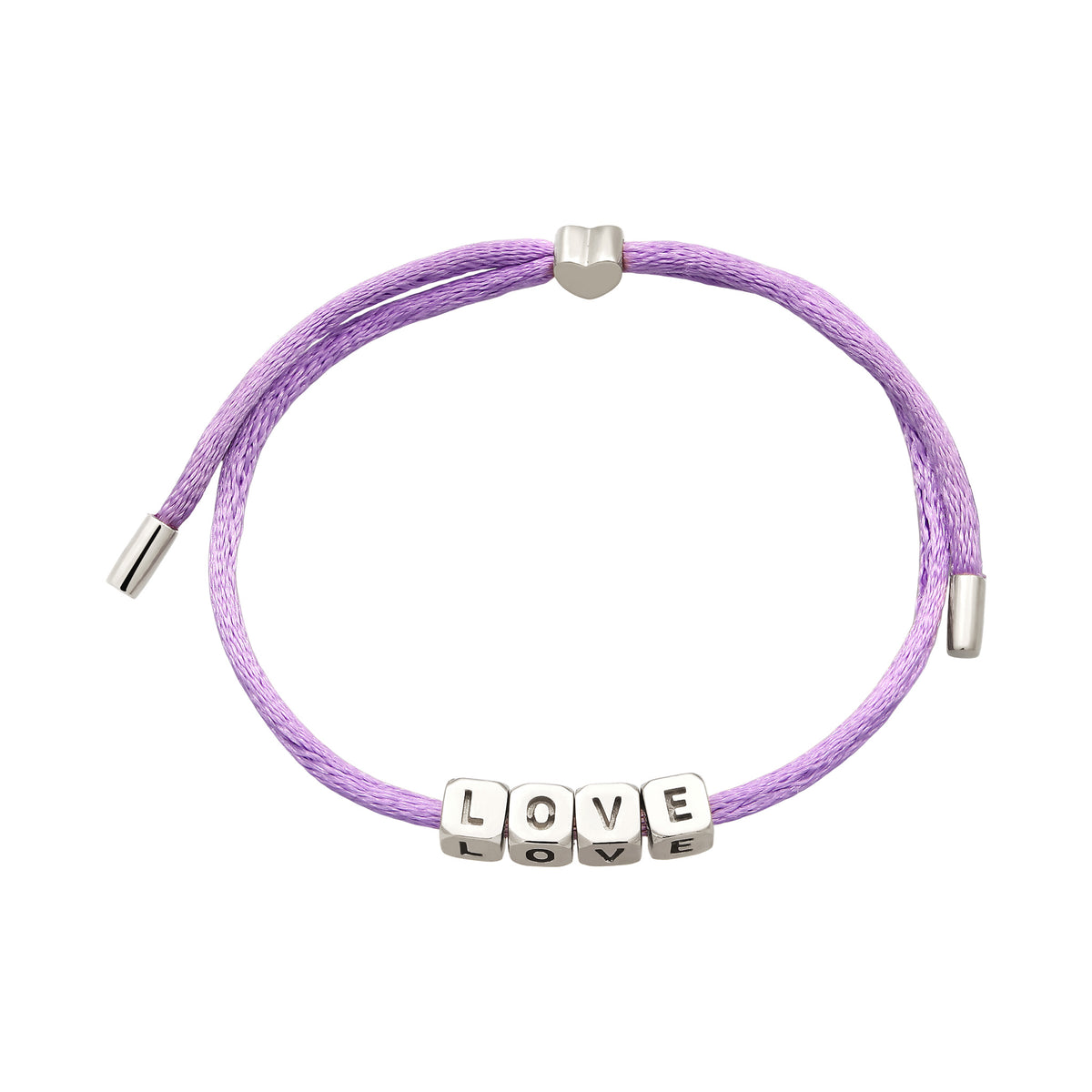 LOVE Cube Slider Bracelet 925 Silver Lilac Satin Cord