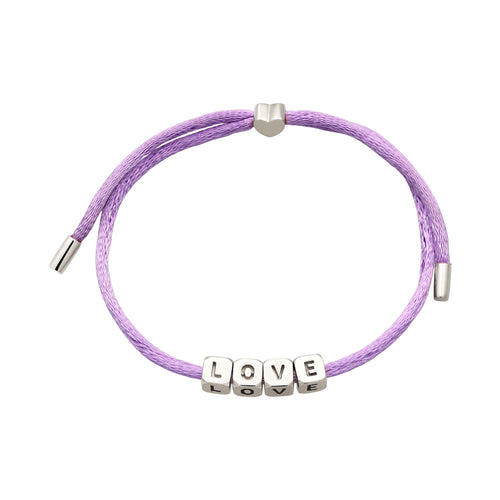 LOVE Cube Slider Bracelet 925 Silver Lilac Satin Cord