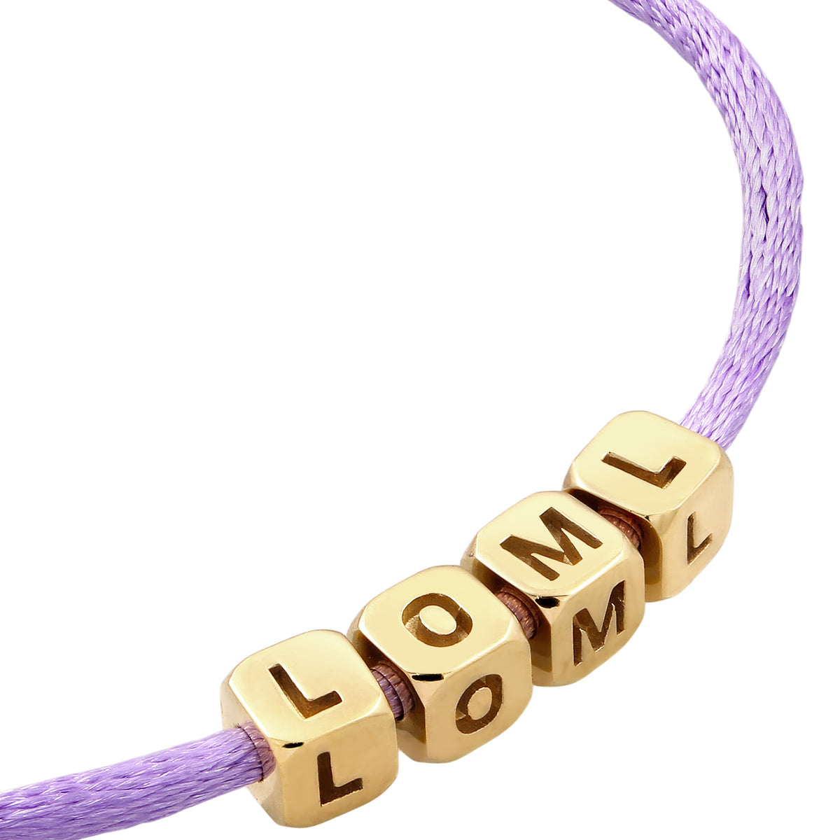LOML Cube Slider Bracelet 925 Silver Gold Plated Lilac Satin Cord