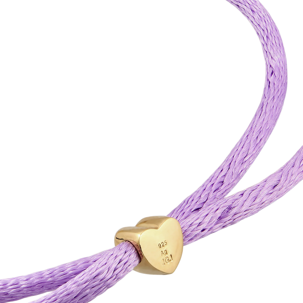 LOML Cube Slider Bracelet 925 Silver Gold Plated Lilac Satin Cord