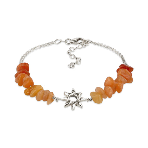 Sunburst Beaded Bracelet 925 Silver Orange Aventurine