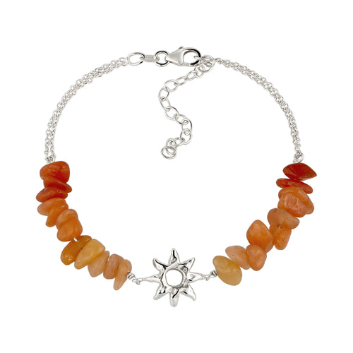 Sunburst Beaded Bracelet 925 Silver Orange Aventurine