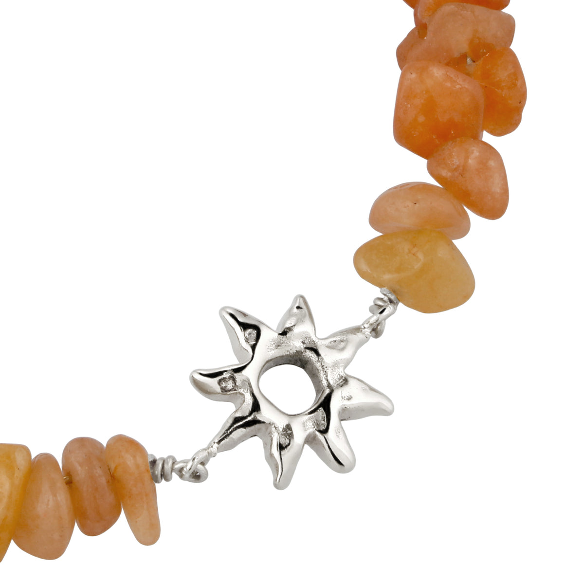Sunburst Beaded Bracelet 925 Silver Orange Aventurine