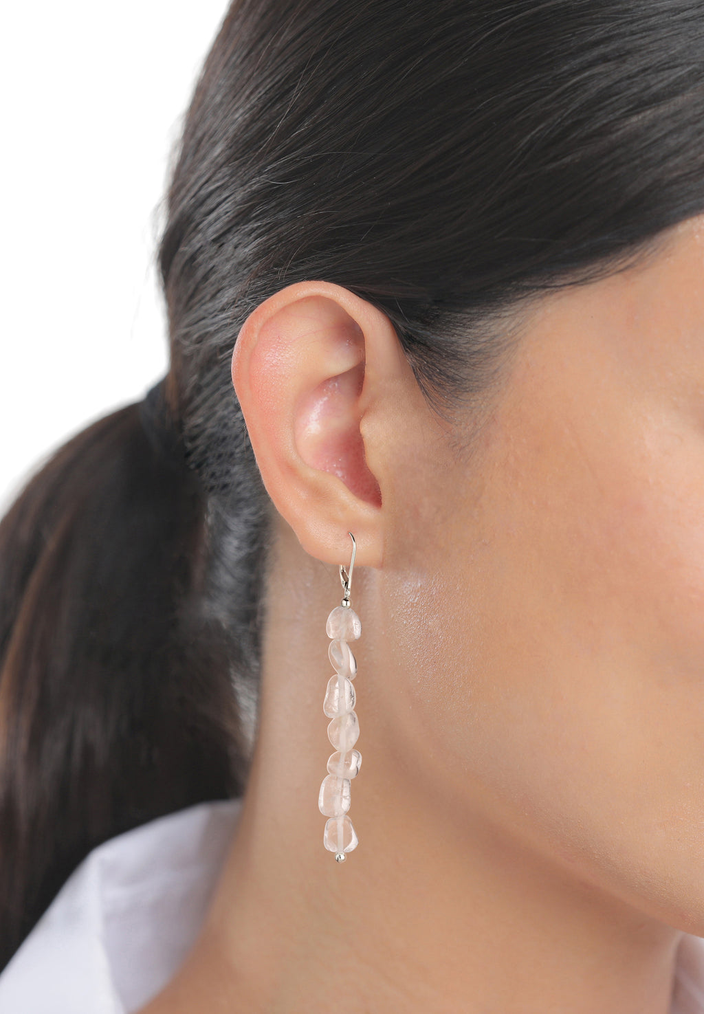 Nugget Drop Earrings 925 Silver Rock Crystal