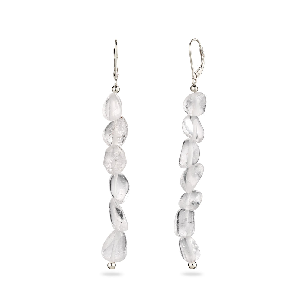 Nugget Drop Earrings 925 Silver Rock Crystal
