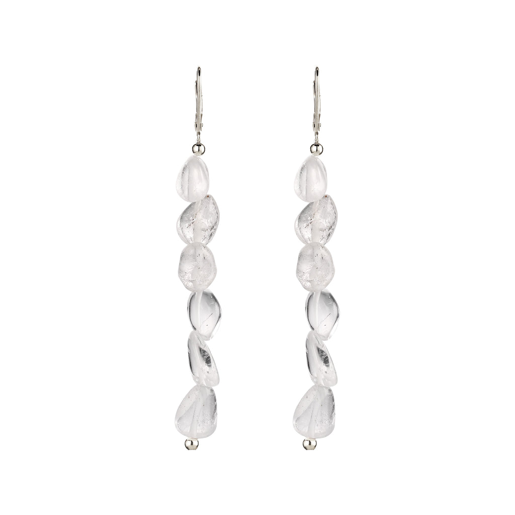 Nugget Drop Earrings 925 Silver Rock Crystal