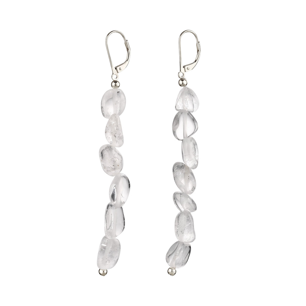 Nugget Drop Earrings 925 Silver Rock Crystal