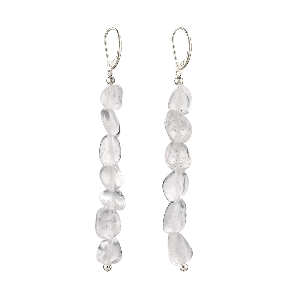 Nugget Drop Earrings 925 Silver Rock Crystal
