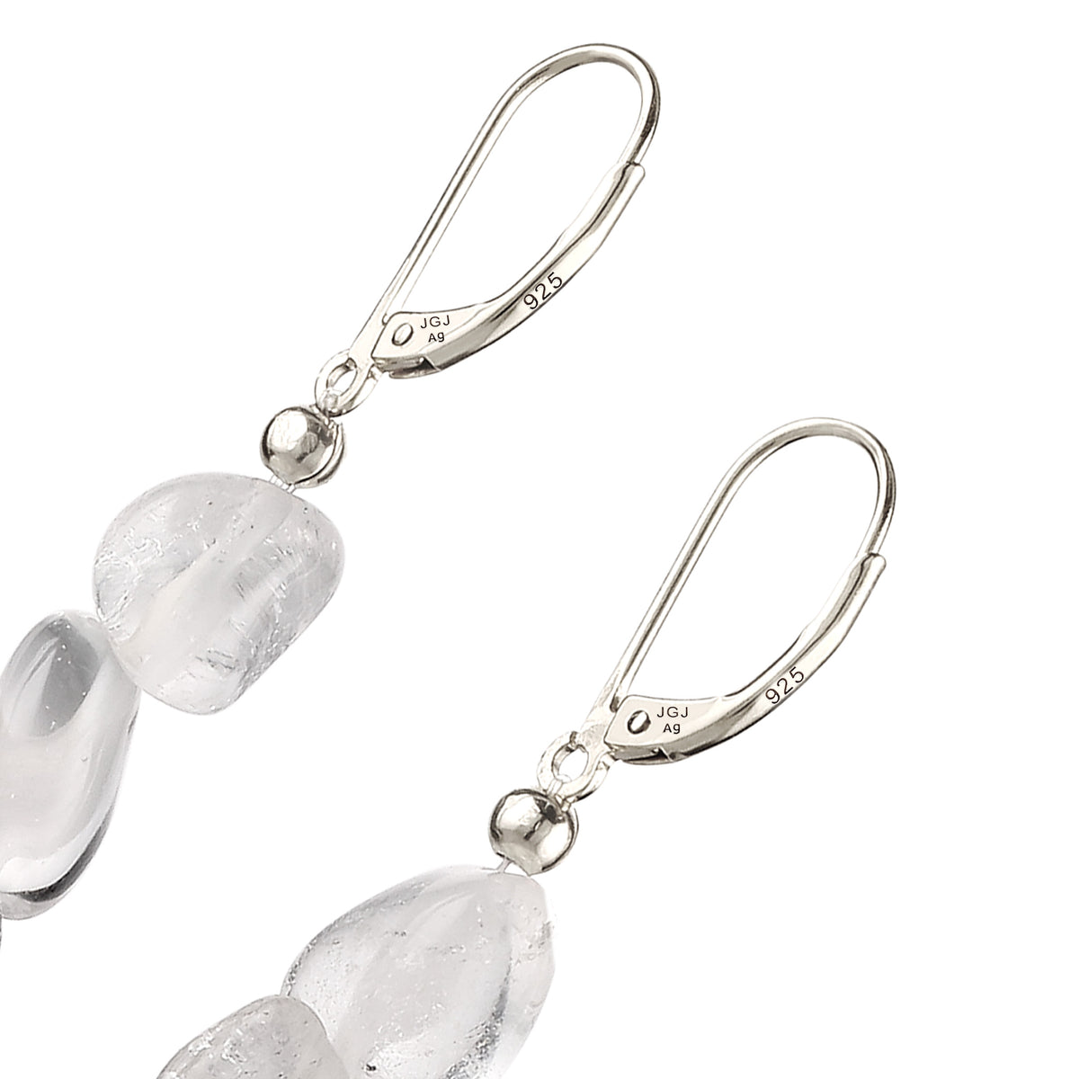 Nugget Drop Earrings 925 Silver Rock Crystal