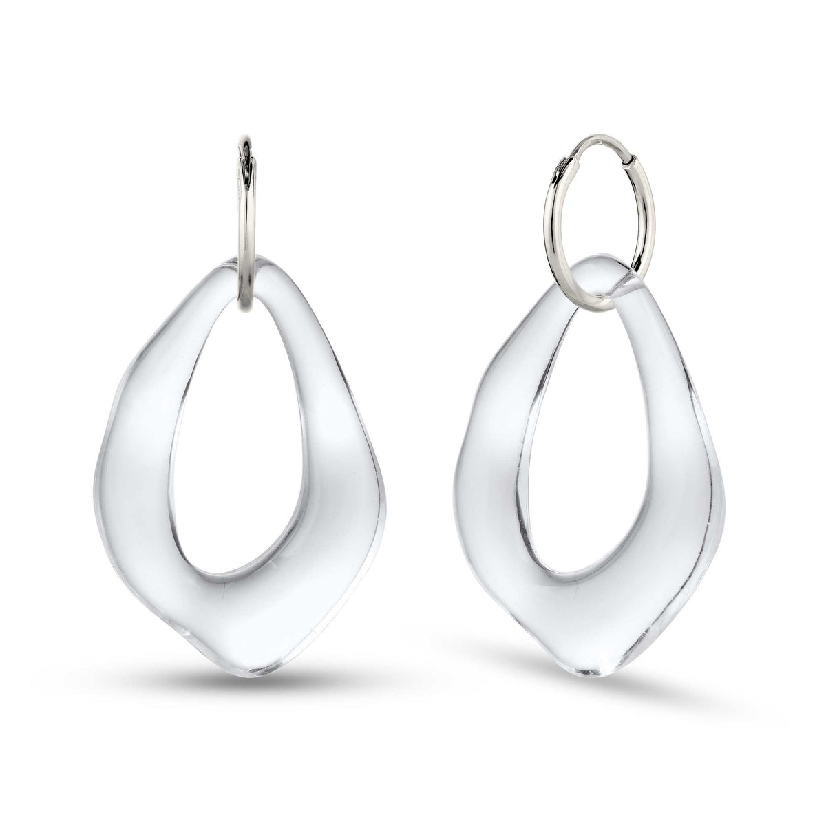 Organic Drop Hoop Earrings 925 Silver Clear Resin