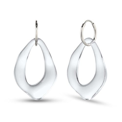 Organic Drop Hoop Earrings 925 Silver Clear Resin