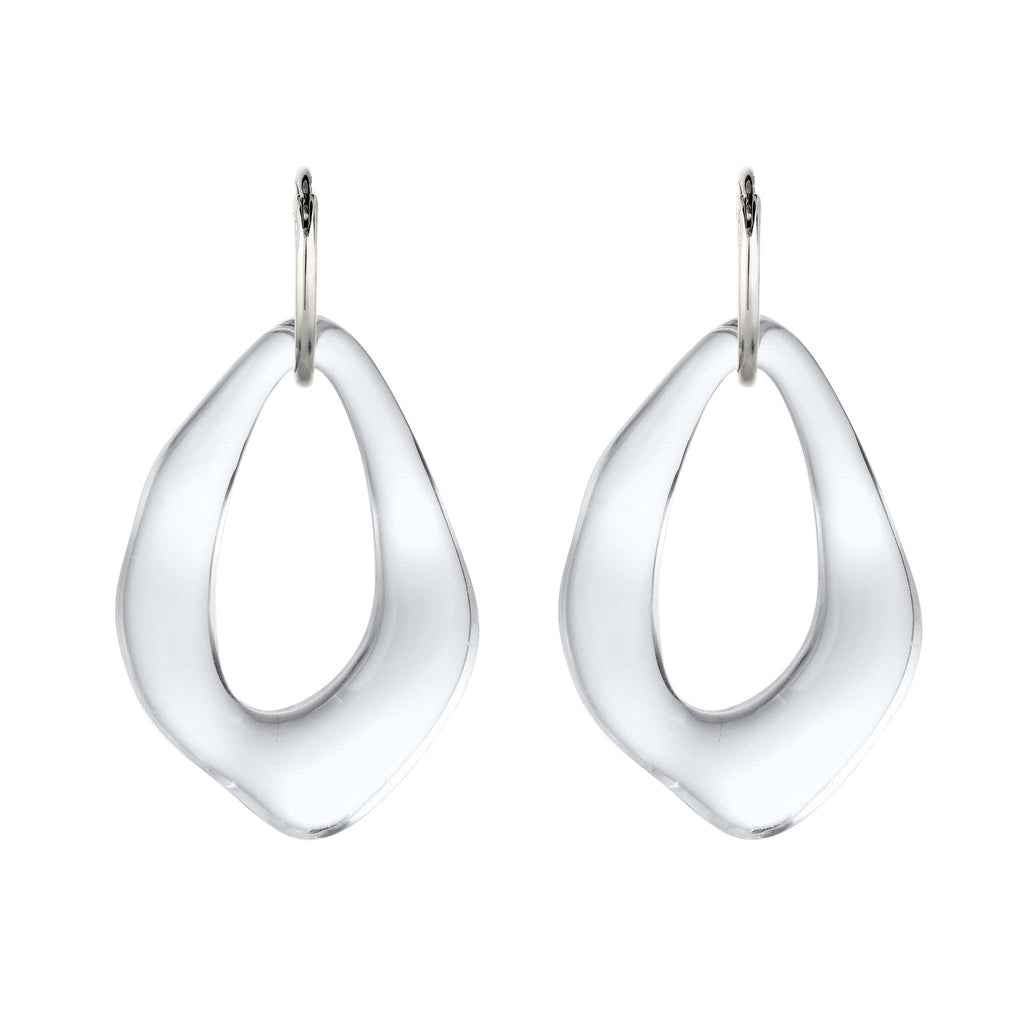 Organic Drop Hoop Earrings 925 Silver Clear Resin