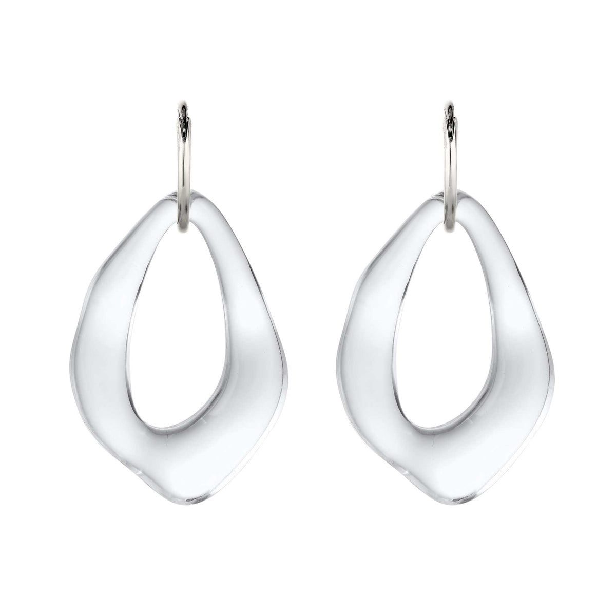 Organic Drop Hoop Earrings 925 Silver Clear Resin