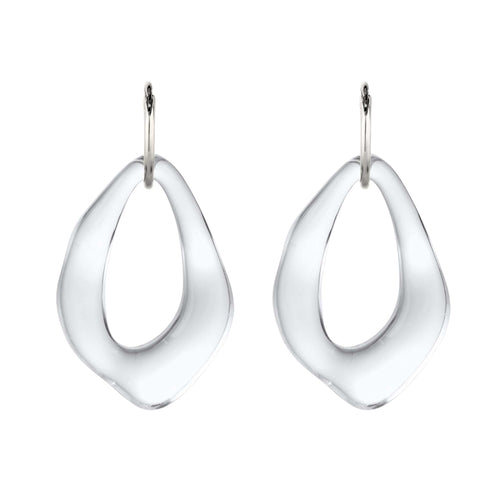 Organic Drop Hoop Earrings 925 Silver Clear Resin