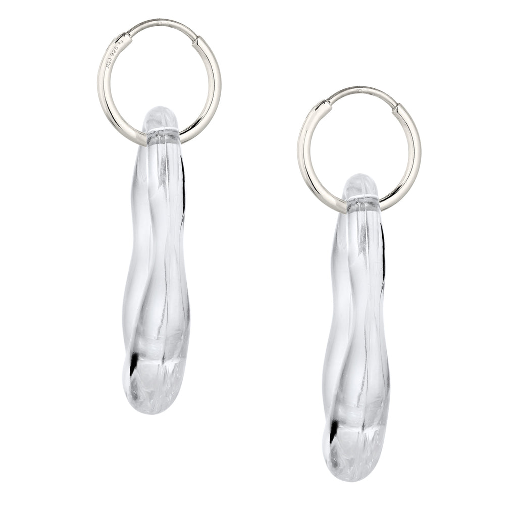 Organic Drop Hoop Earrings 925 Silver Clear Resin