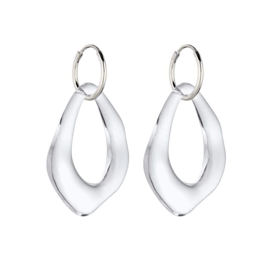 Organic Drop Hoop Earrings 925 Silver Clear Resin