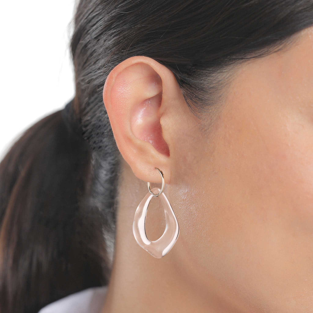 Organic Drop Hoop Earrings 925 Silver Clear Resin