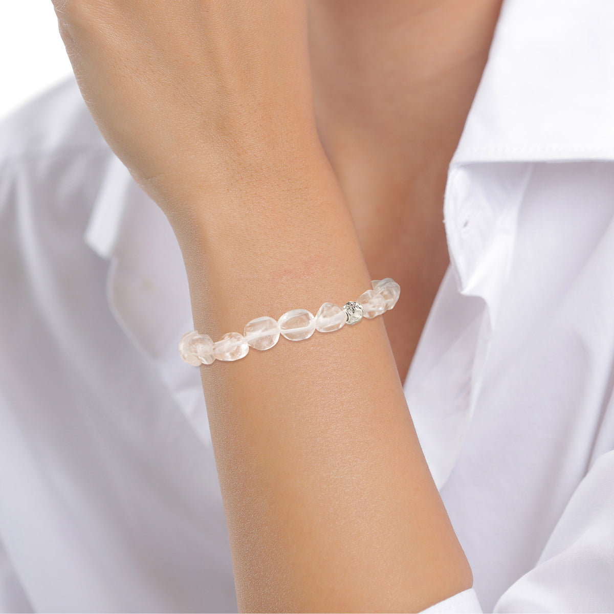 Nugget Stretch Bracelet 925 Silver Rock Crystal