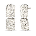 Hammered Rectangle Drop Stud Earrings 925 Silver