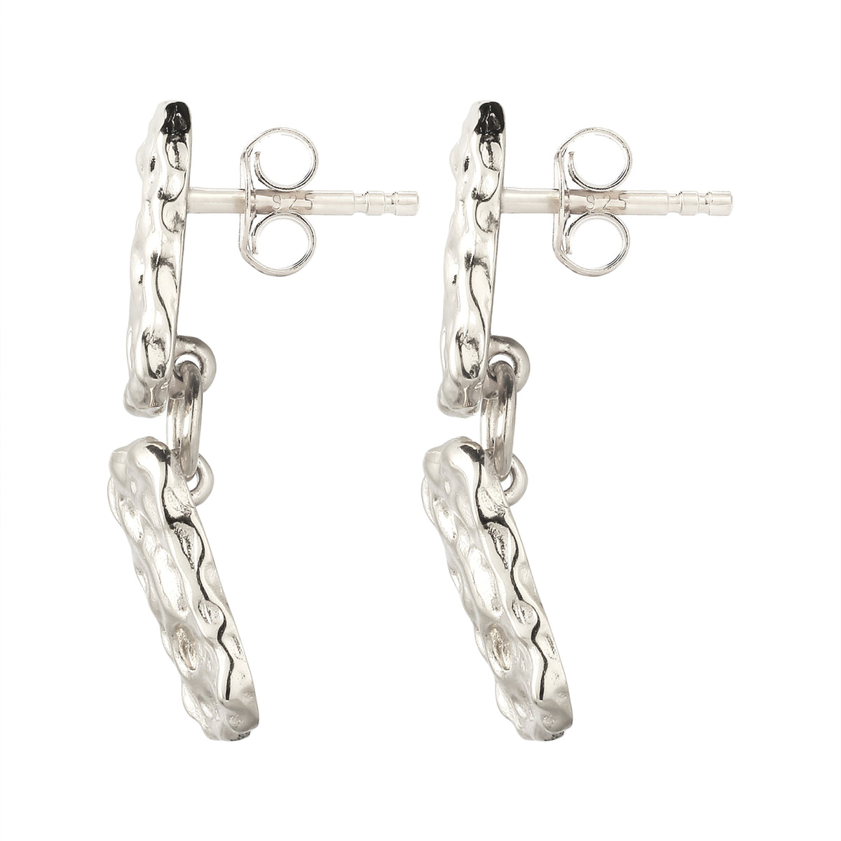 Hammered Rectangle Drop Stud Earrings 925 Silver