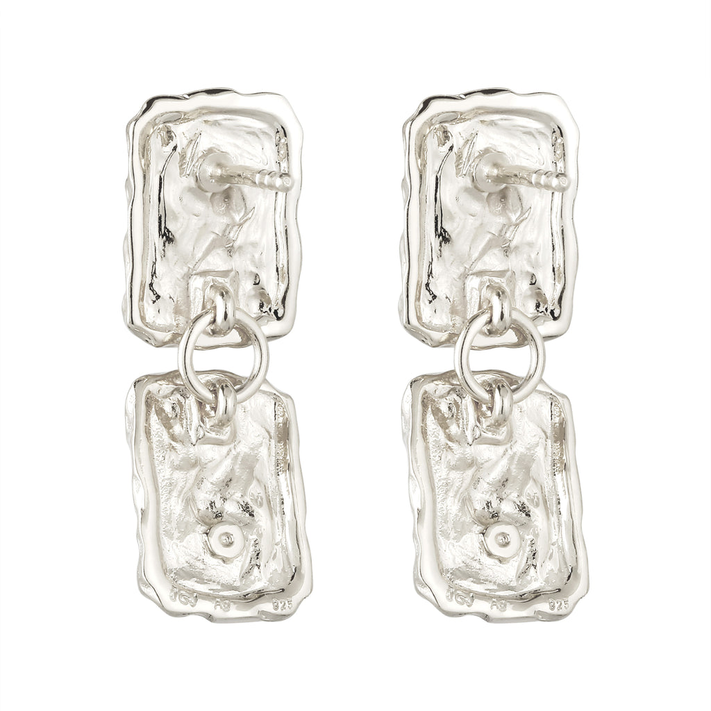 Hammered Rectangle Drop Stud Earrings 925 Silver