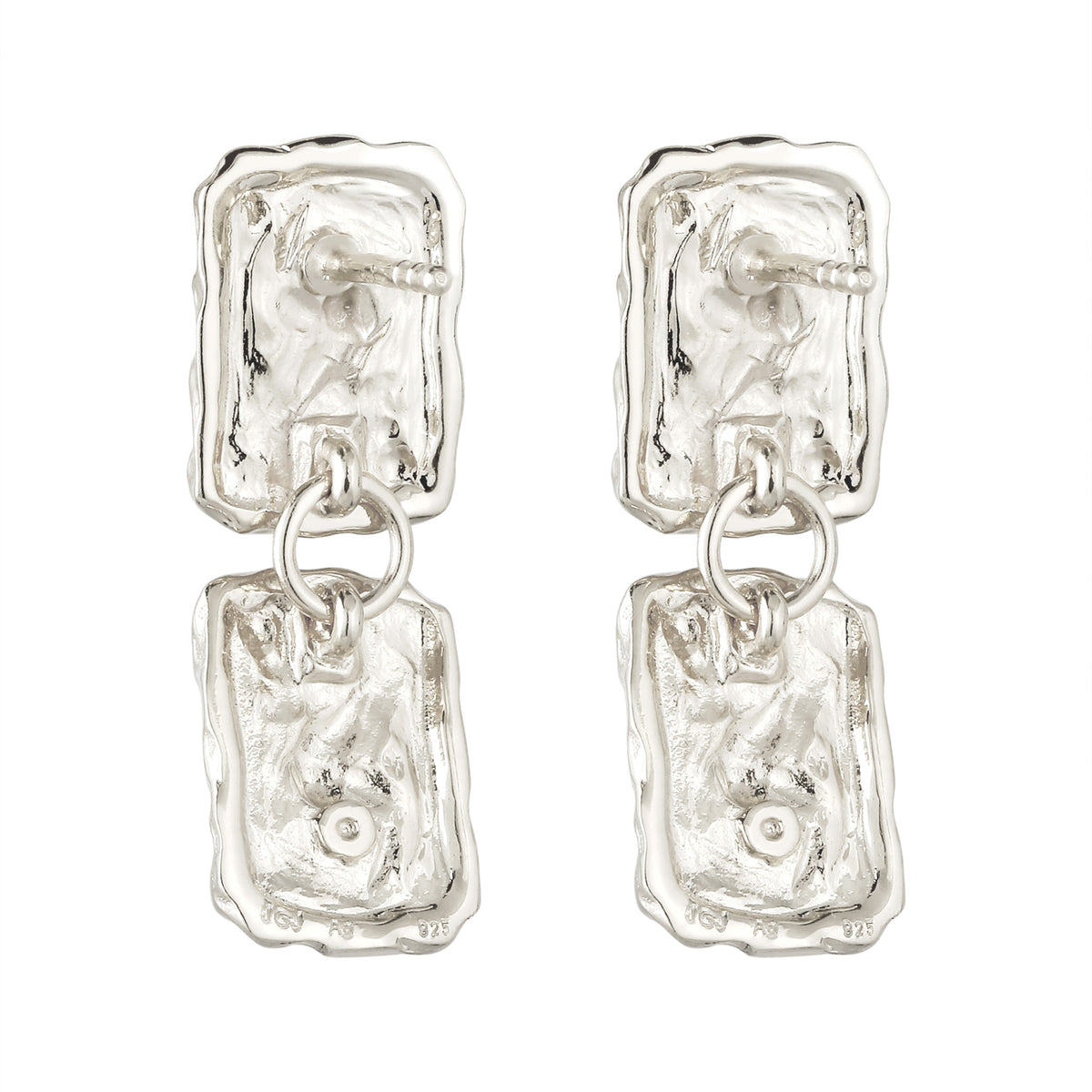 Hammered Rectangle Drop Stud Earrings 925 Silver