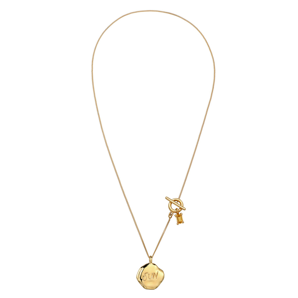 SUN Coin Toggle Necklace 925 Silver Gold Plated Citrine