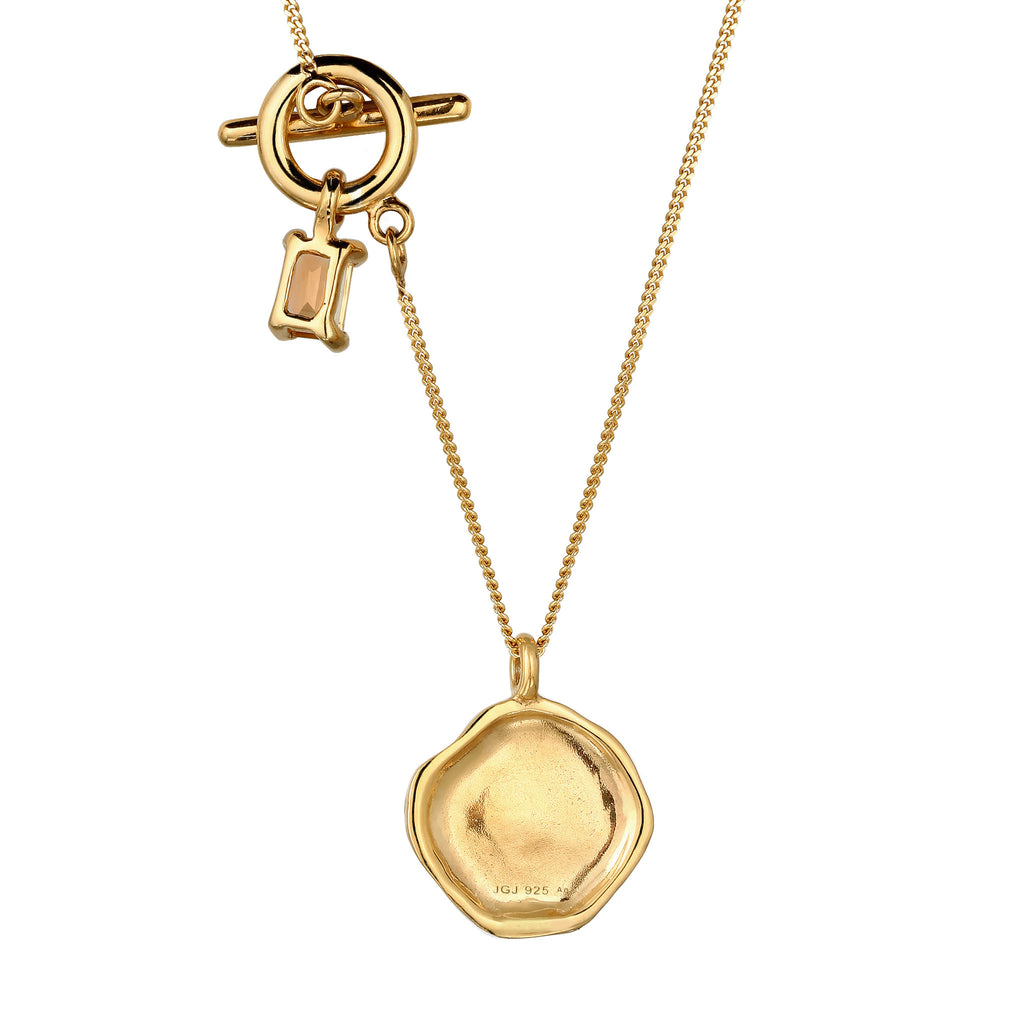 SUN Coin Toggle Necklace 925 Silver Gold Plated Citrine
