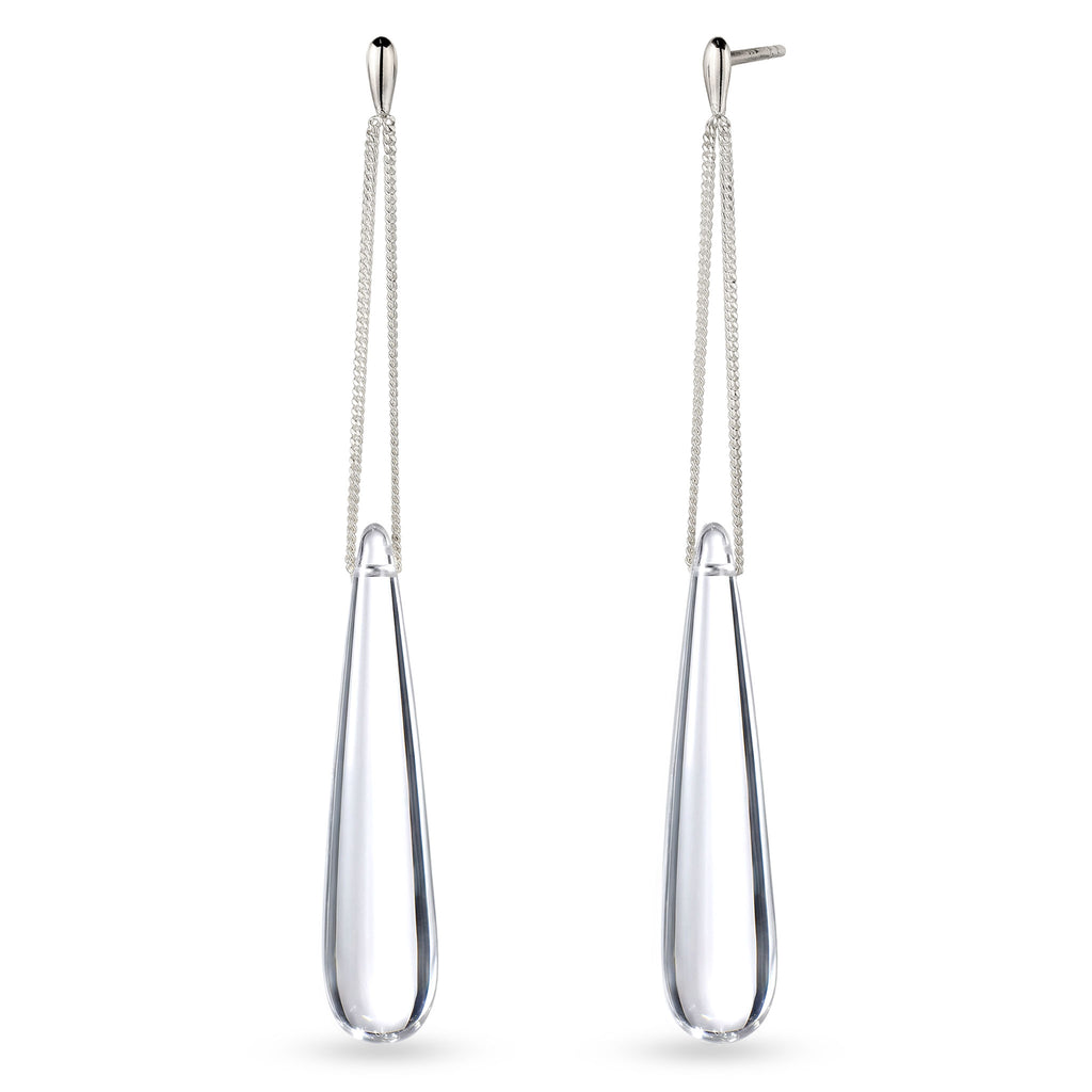 Teardrop Curb Chain Earrings 925 Silver Clear Resin