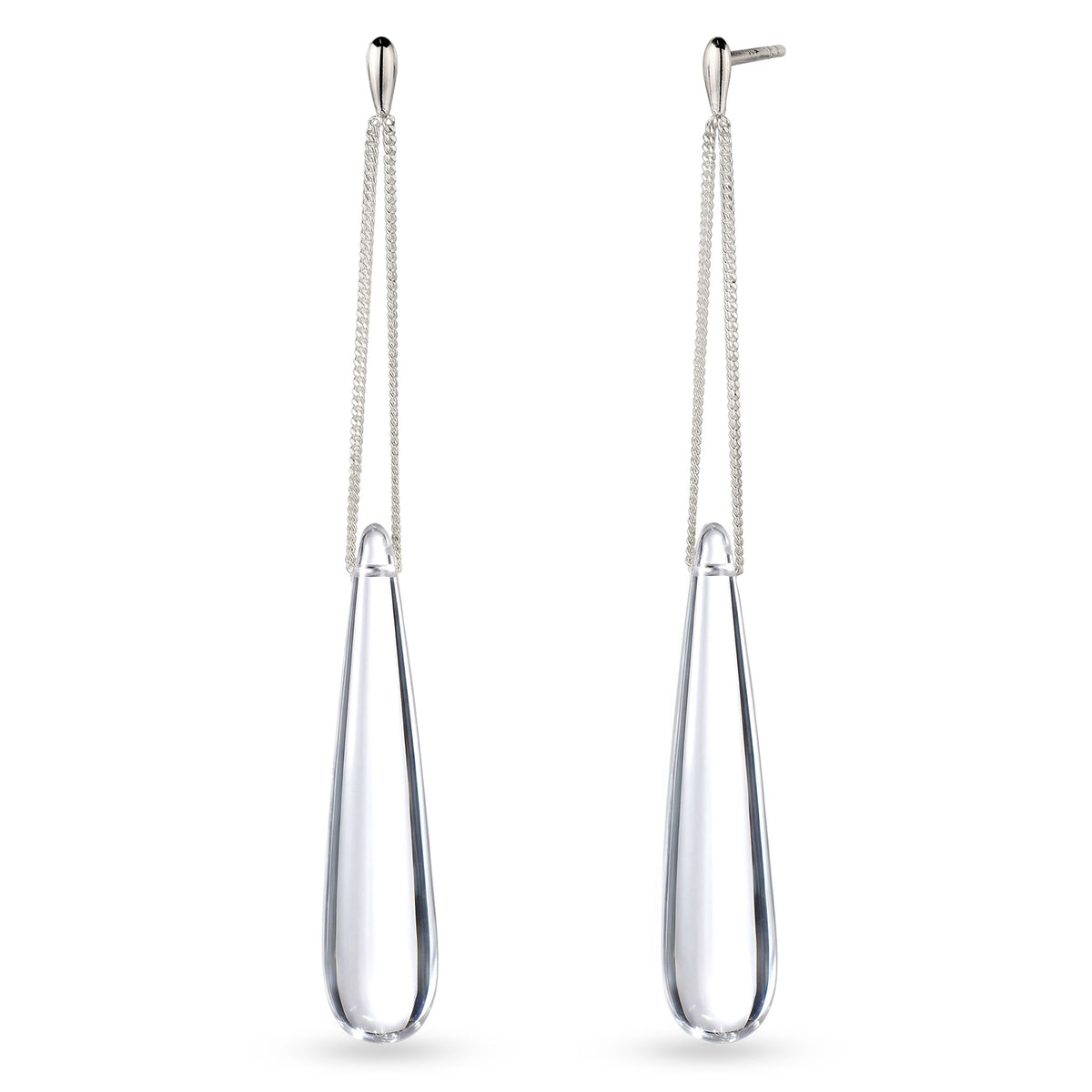 Teardrop Curb Chain Earrings 925 Silver Clear Resin