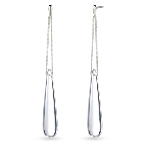Teardrop Curb Chain Earrings 925 Silver Clear Resin