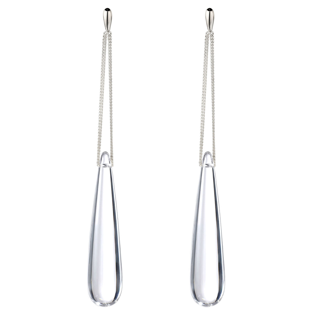 Teardrop Curb Chain Earrings 925 Silver Clear Resin