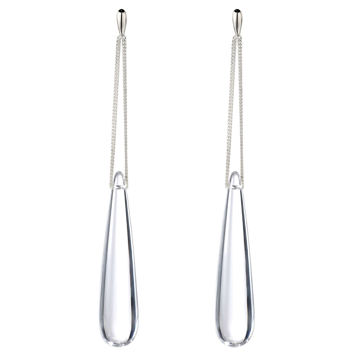 Teardrop Curb Chain Earrings 925 Silver Clear Resin