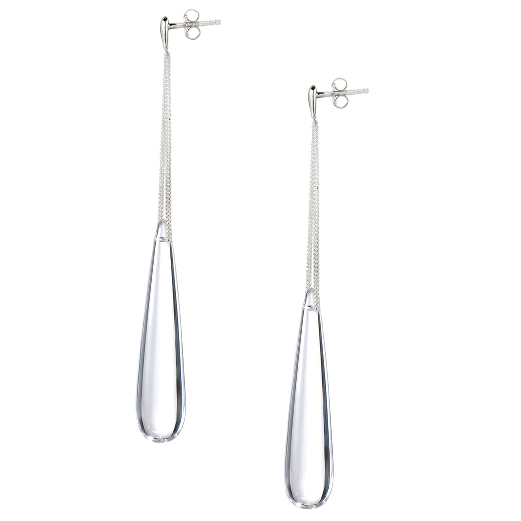 Teardrop Curb Chain Earrings 925 Silver Clear Resin