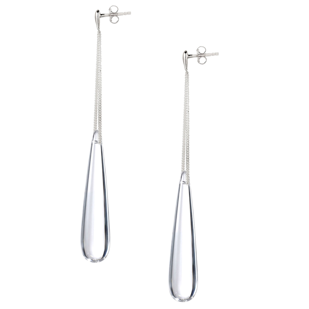 Teardrop Curb Chain Earrings 925 Silver Clear Resin