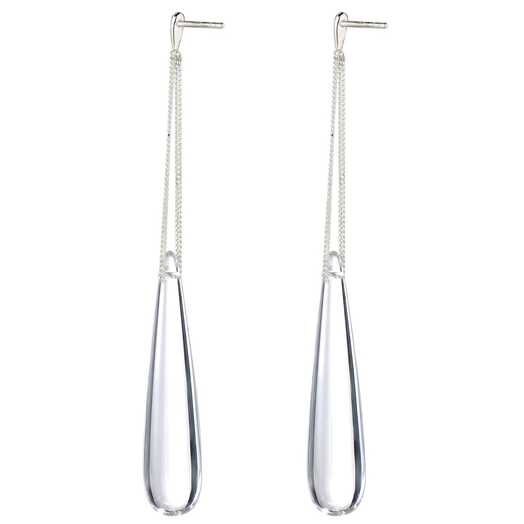 Teardrop Curb Chain Earrings 925 Silver Clear Resin