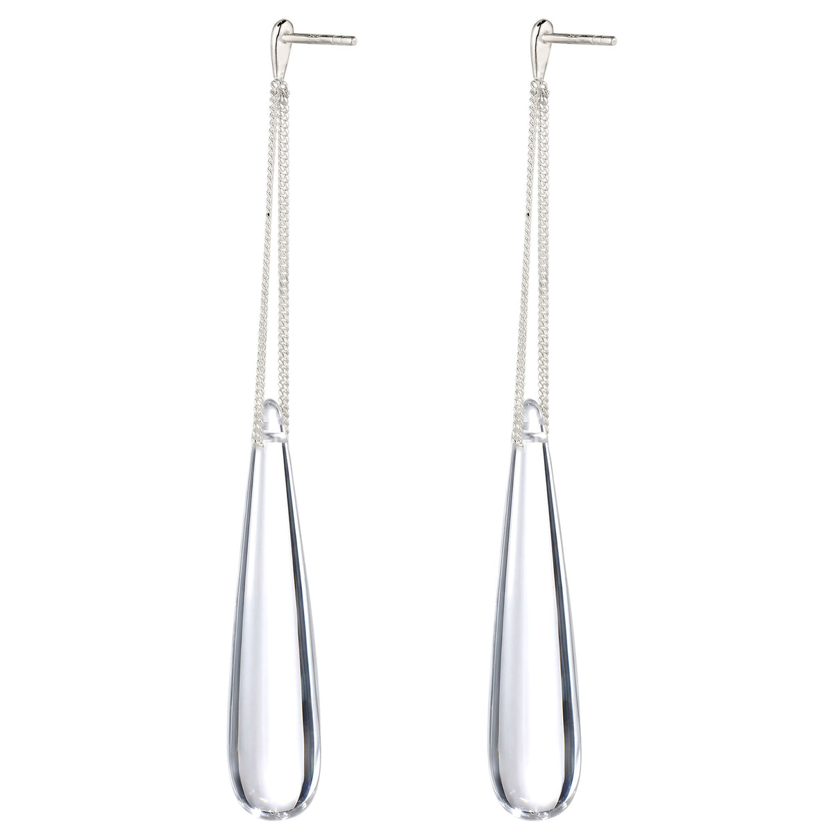 Teardrop Curb Chain Earrings 925 Silver Clear Resin
