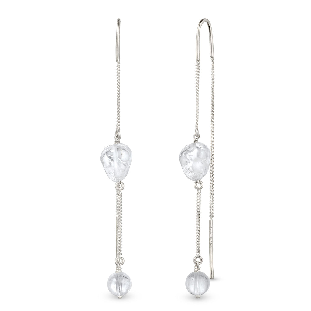 Nugget Threader Earrings 925 Silver Rock Crystal