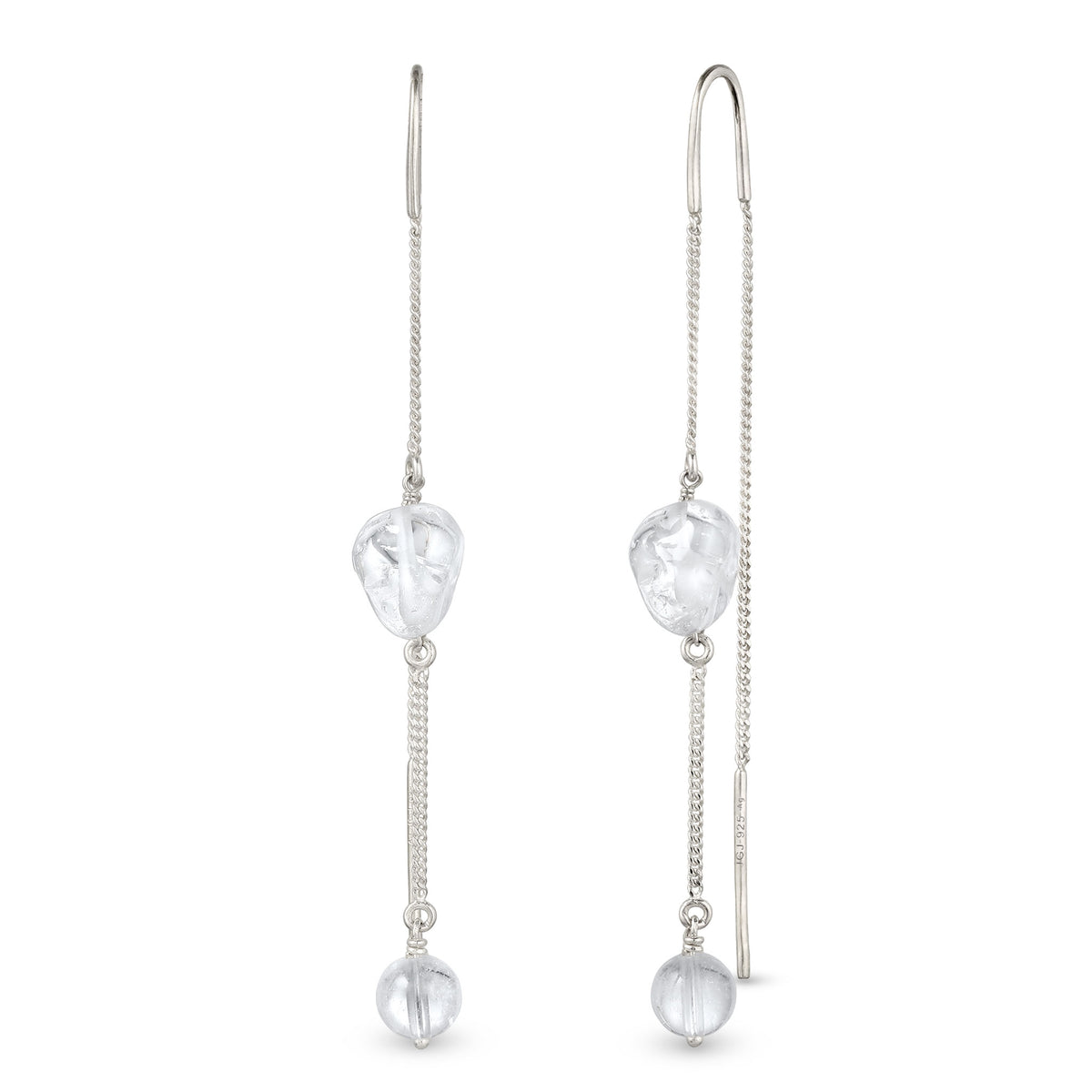 Nugget Threader Earrings 925 Silver Rock Crystal