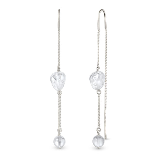 Nugget Threader Earrings 925 Silver Rock Crystal