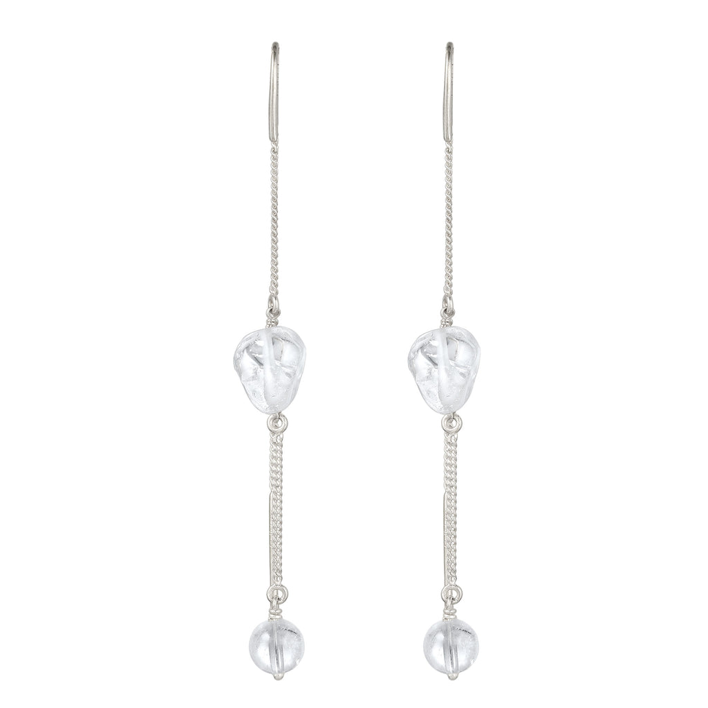 Nugget Threader Earrings 925 Silver Rock Crystal